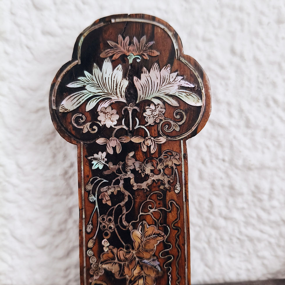 Thumbnail: 19thC Mahogany Mother-of-Pearl Inlaid Oriental Crucifix Cross from Indochina