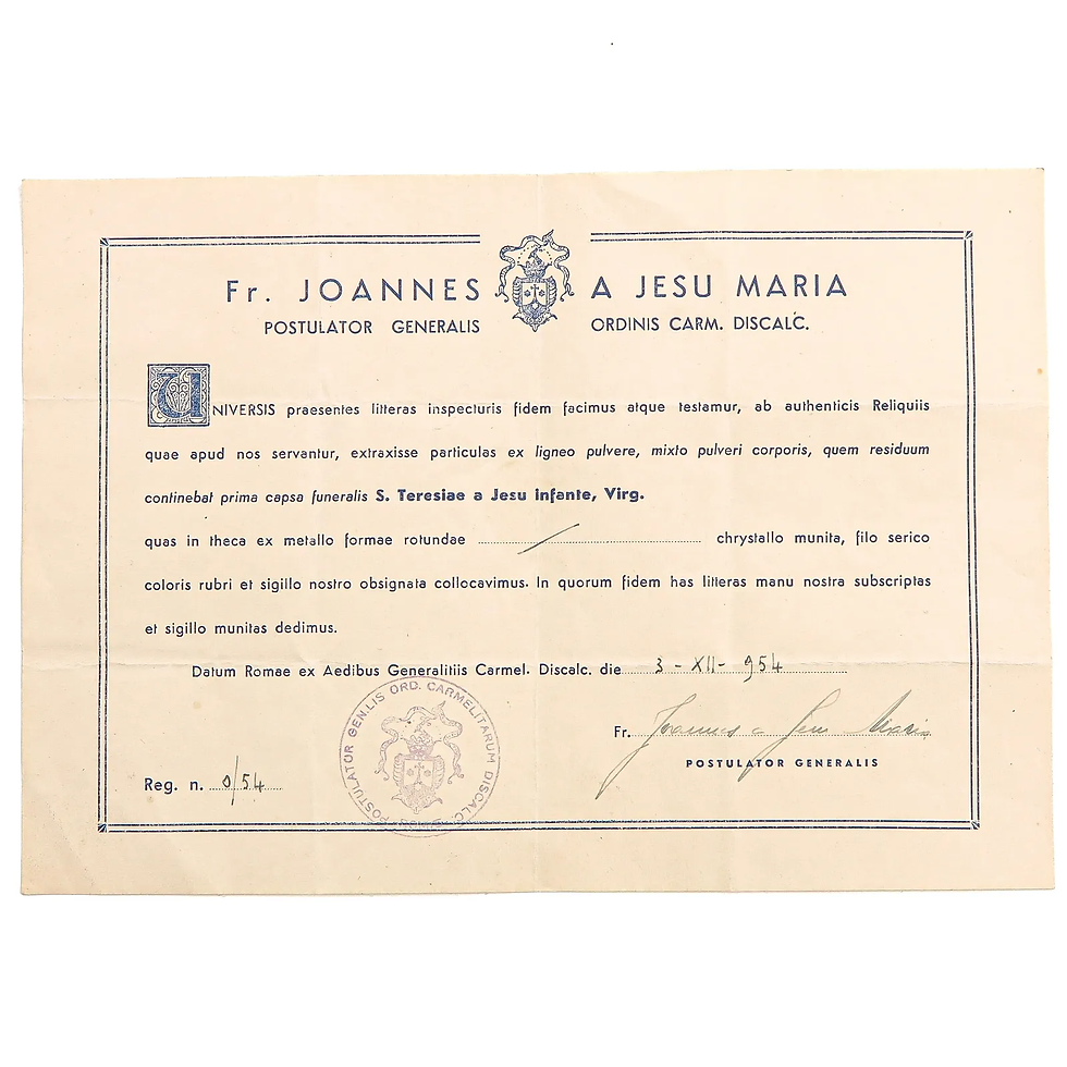 Thumbnail: Reliquary 1st Class Relic St Therese of Lisieux Wax Seal + COA Document