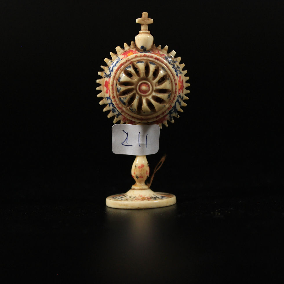 Thumbnail: Antique Bone Reliquary in Shape of Monstrance for Relics Painted Folk Art