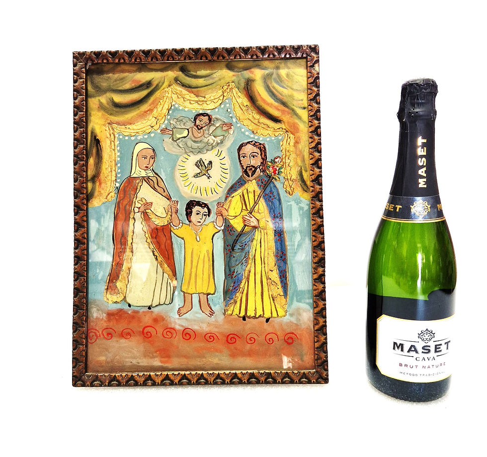 Thumbnail: 19th Cent. Reverse Glass Ex-Voto Painting of The Holy Family, Folk Art. Spain