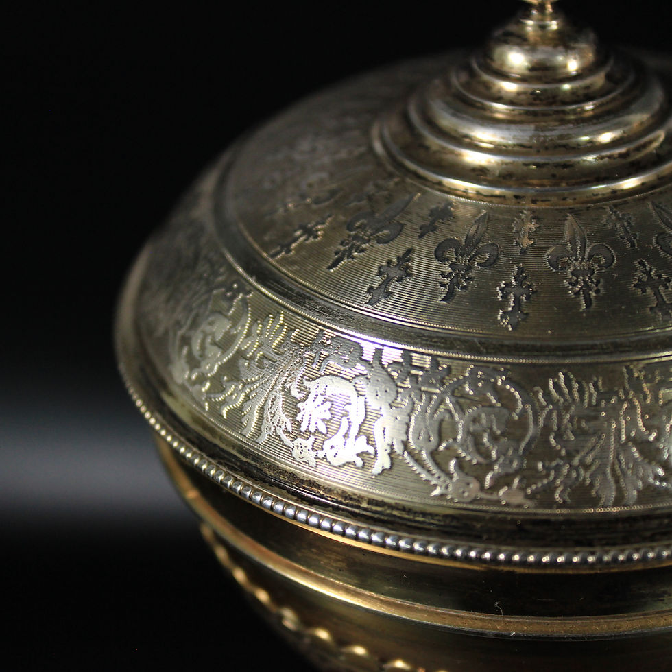 Thumbnail: Antique Gothic Ciborium Chalice Vermeil Silver 950/1000 Minerva Head France 19th
