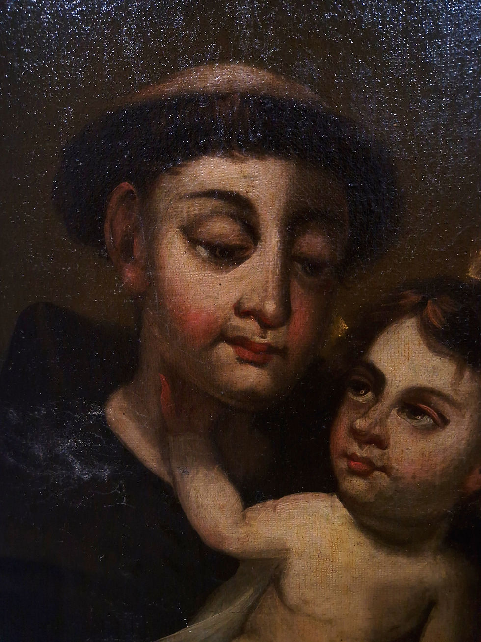 Thumbnail: Triptych St Joseph & Child / St Anthony 18th Cent Spanish Painting Oil on Canvas