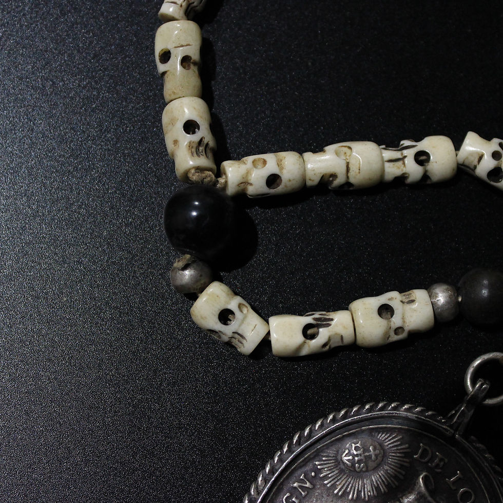 Thumbnail: Antique Rosary Medal St. Ignatius Loyola Silver & Bone Religious 18th Cent