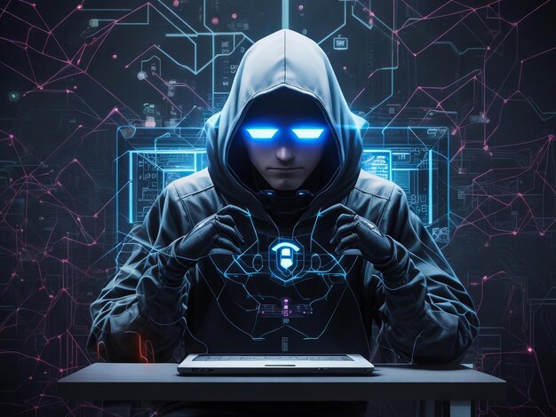 hacker picture glowing and futuristic 