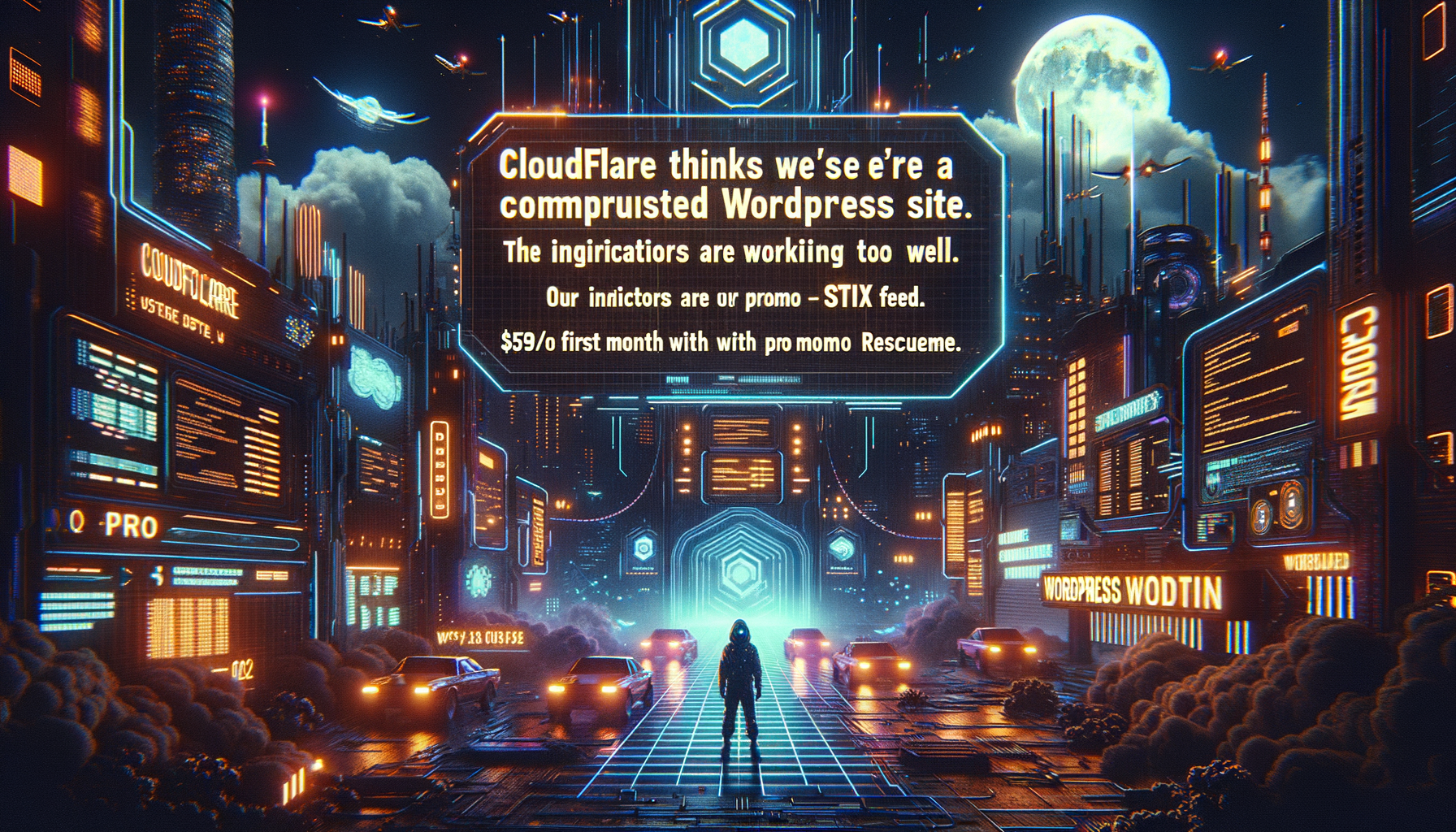 Cloudflare Thinks We're A Compromised WordPress Site. Our Honeypots Are Working Too Well. The Indicators Are In Our STIX Feed. $99/mo Pro, $59.40 First Month With Promo RESCUEME.