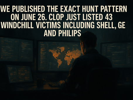 We Published the Exact Hunt Pattern on June 26. Clop Just Listed 43 Windchill Victims Including Shell, GE and Philips.