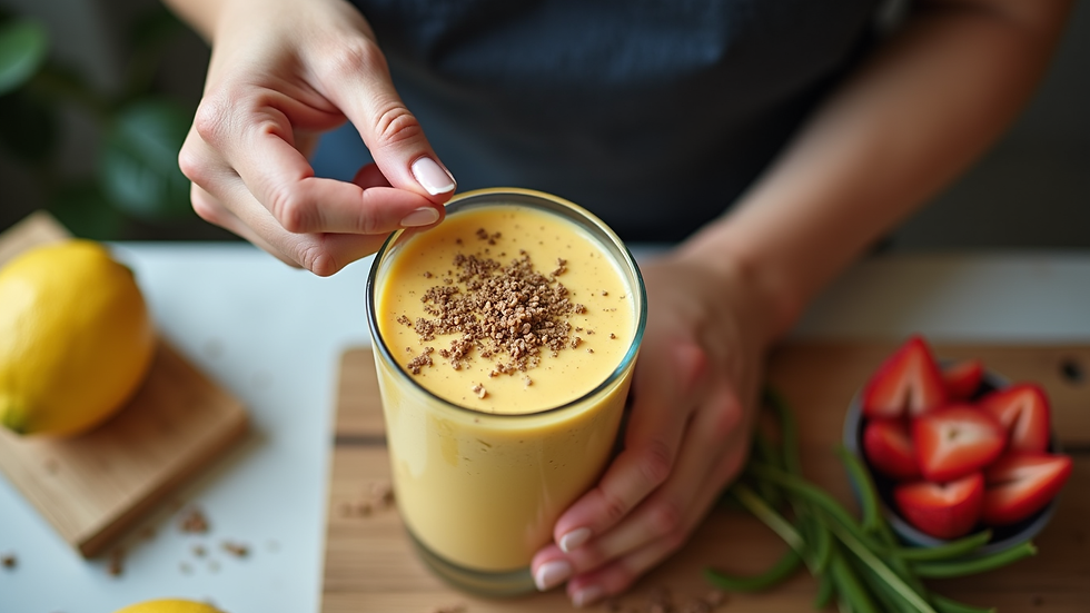 high angle view of a person preparing a healthy smoothie