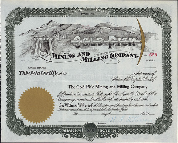 Early 1900s THE GOLD PICK MINING AND MILLING COMPANY - Incorporated Under the Laws of the State of Wyoming - The Gold Pick was in operation around 1903 in Gunnison County, Colorado