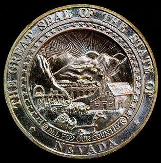 ONE OUNCE NEVADA SILVER ROUND WITH ATTACHED GOLD NUGGET - Front side reads: "The Gold Country" and shows a prospector panning for gold in the wilderness. Most notable is the REAL gold nugget affixed inside the gold pan. Reverse shows The Great Seal of the State of Nevada. Each round has a unique number stamped into the rim. .999 Fine.