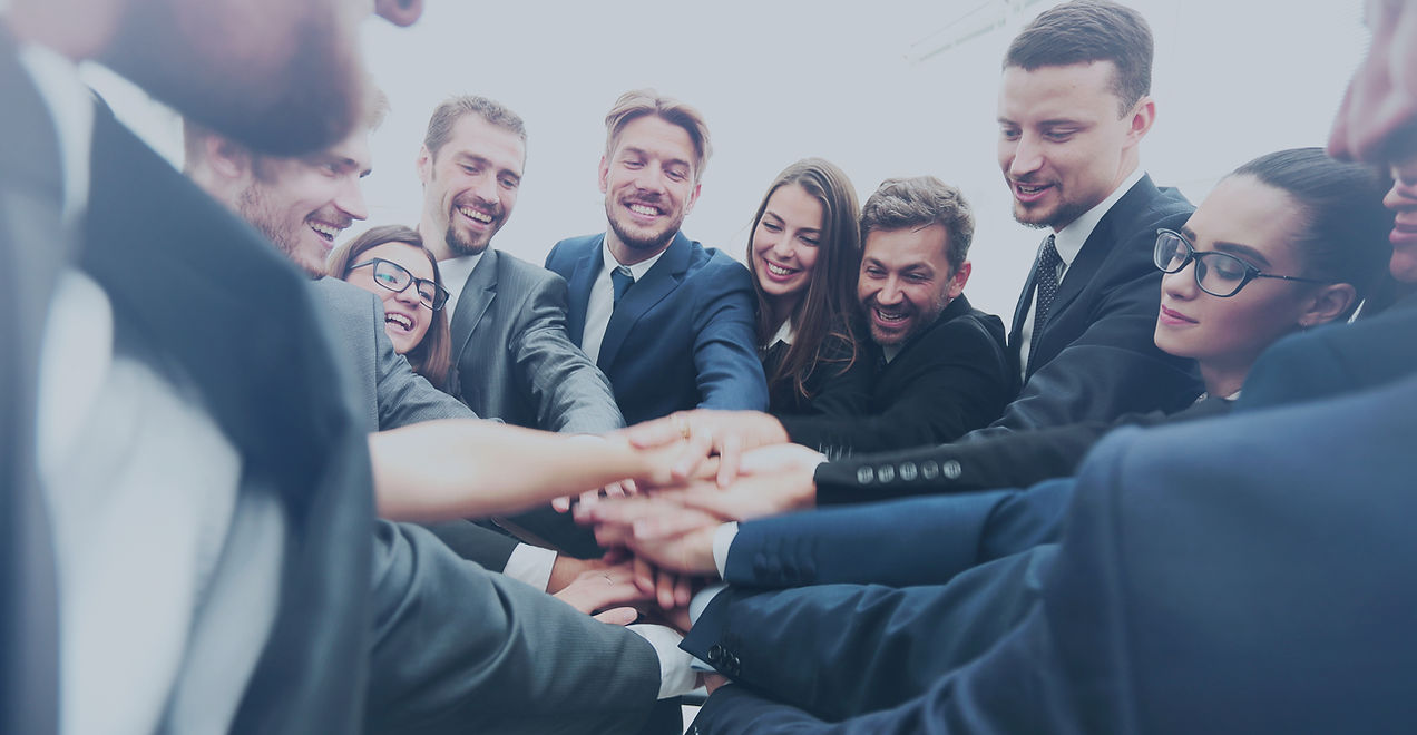 Large business team showing unity with t