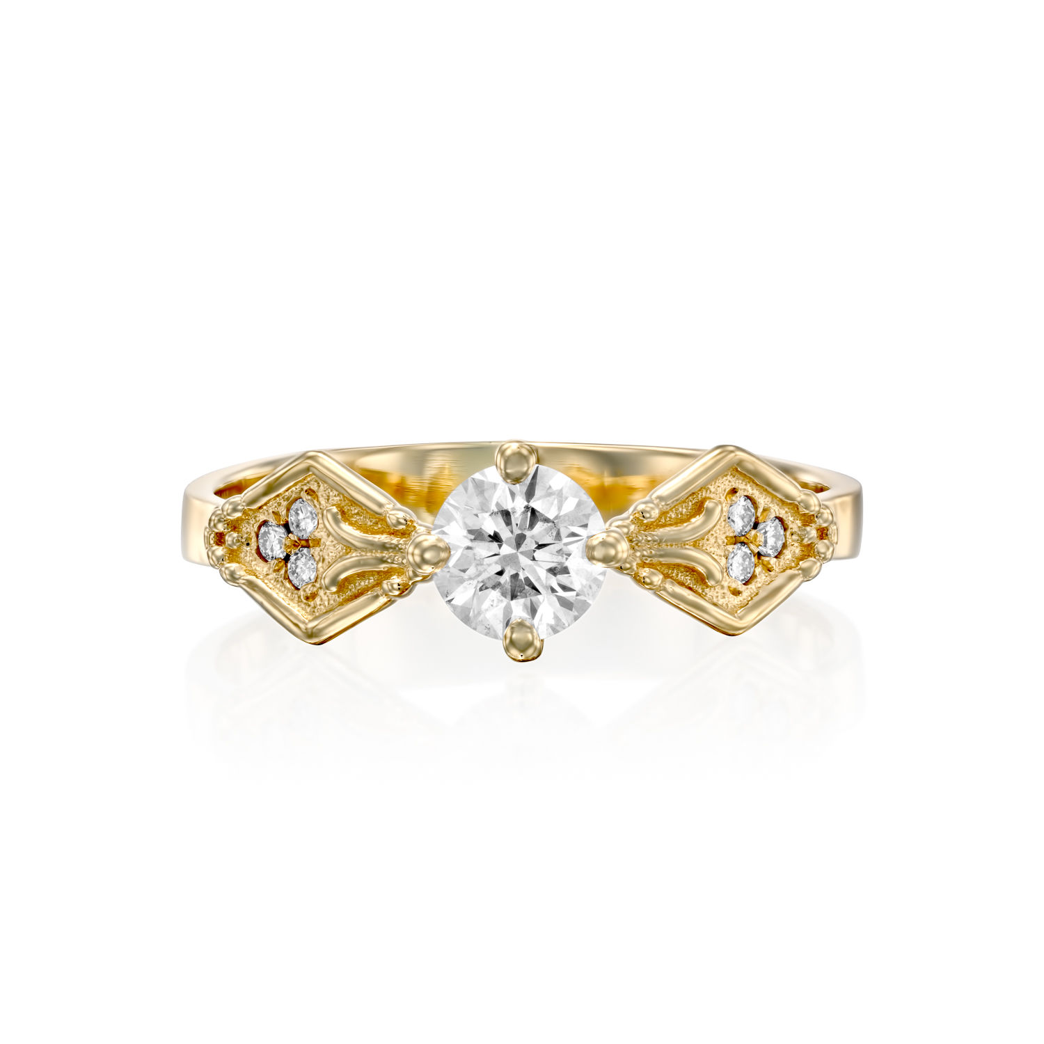 AUDREY - Diamond Art Ring crafted in 18K gold with a central diamond and decorative elements.