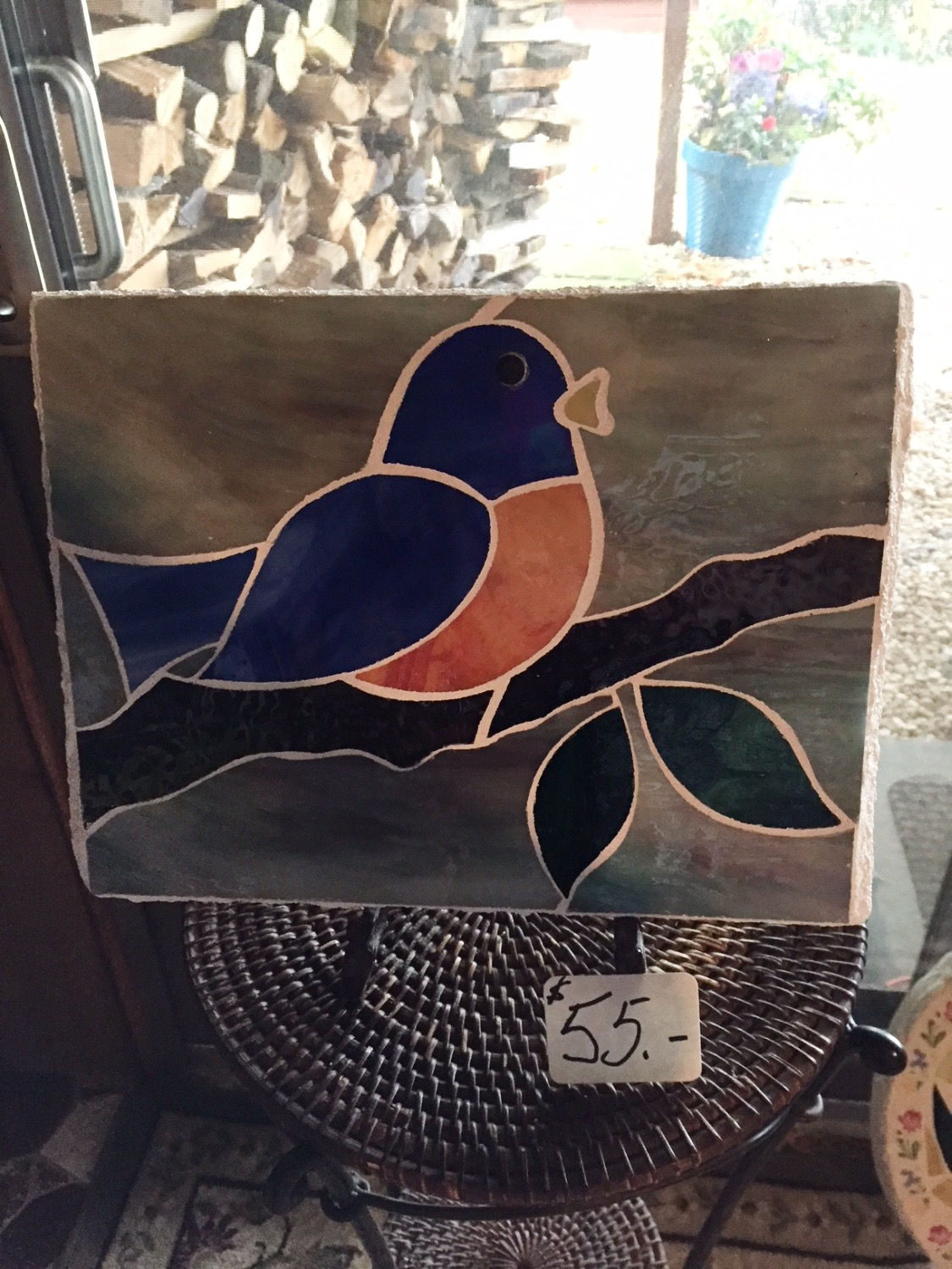 Blue Bird on Rectangle Stepping Stone