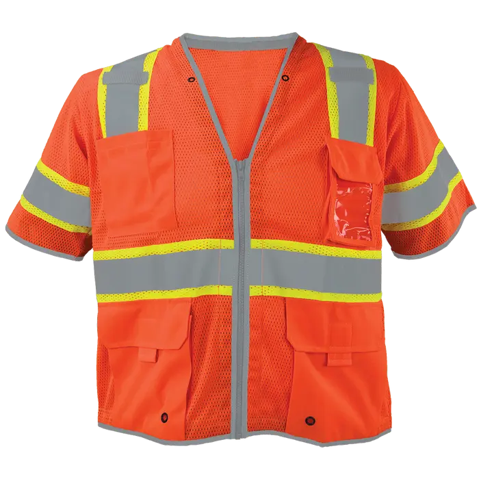 Thumbnail: 1299-Z-RD - Heavy Duty ANSI Class 3 Safety Vest with Zipper and Clear ID Pocket