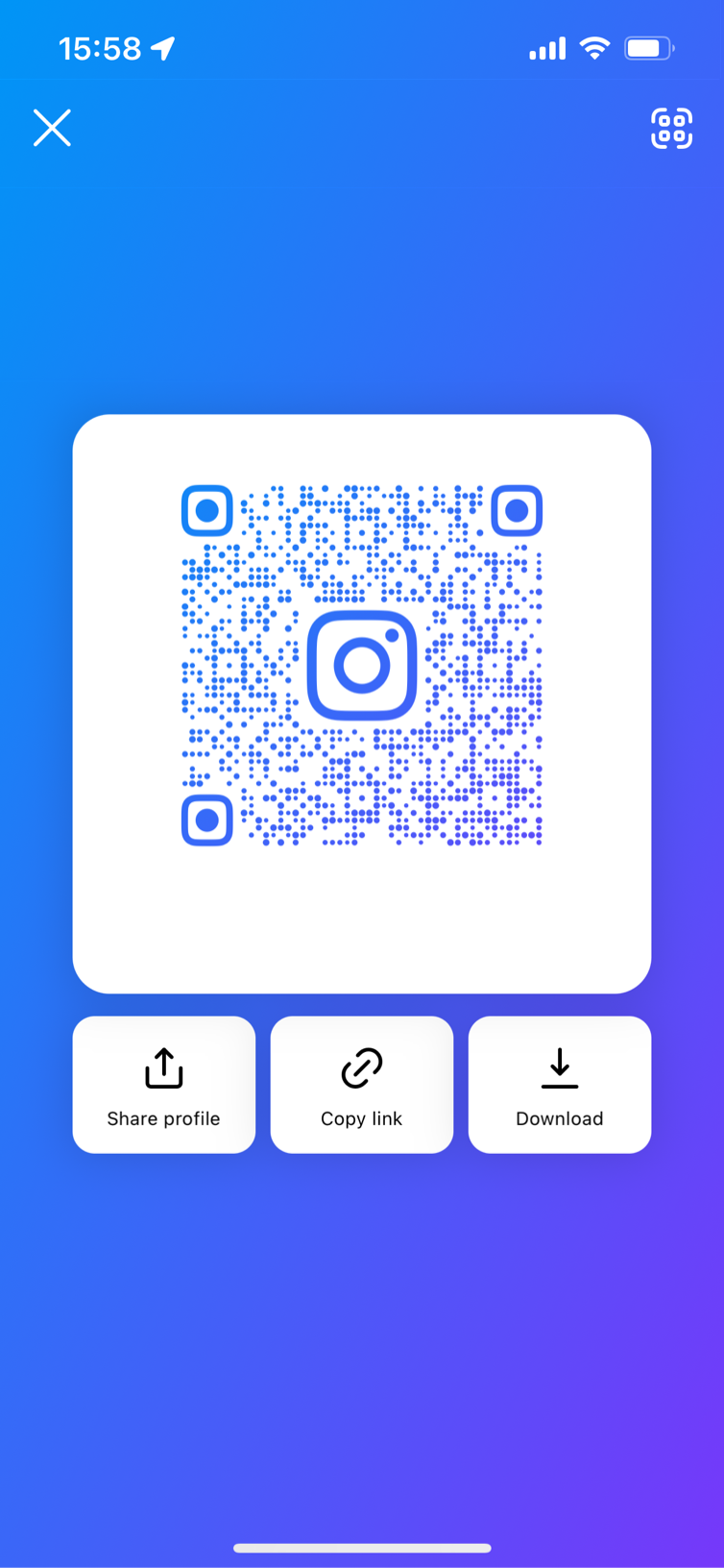 Instagram QR code screen