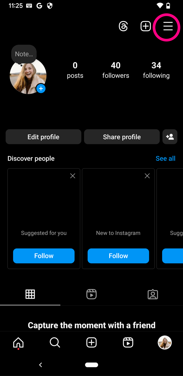 インスタグラム メニューアイコン Android