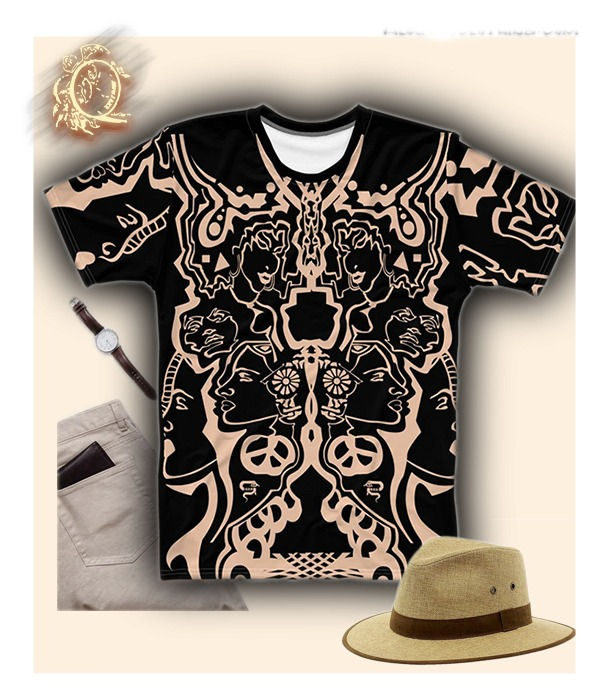 Thumbnail: ABSTRACT NATIVE BLACK AMERICAN | Polyester Stretch AOP T Shirt
