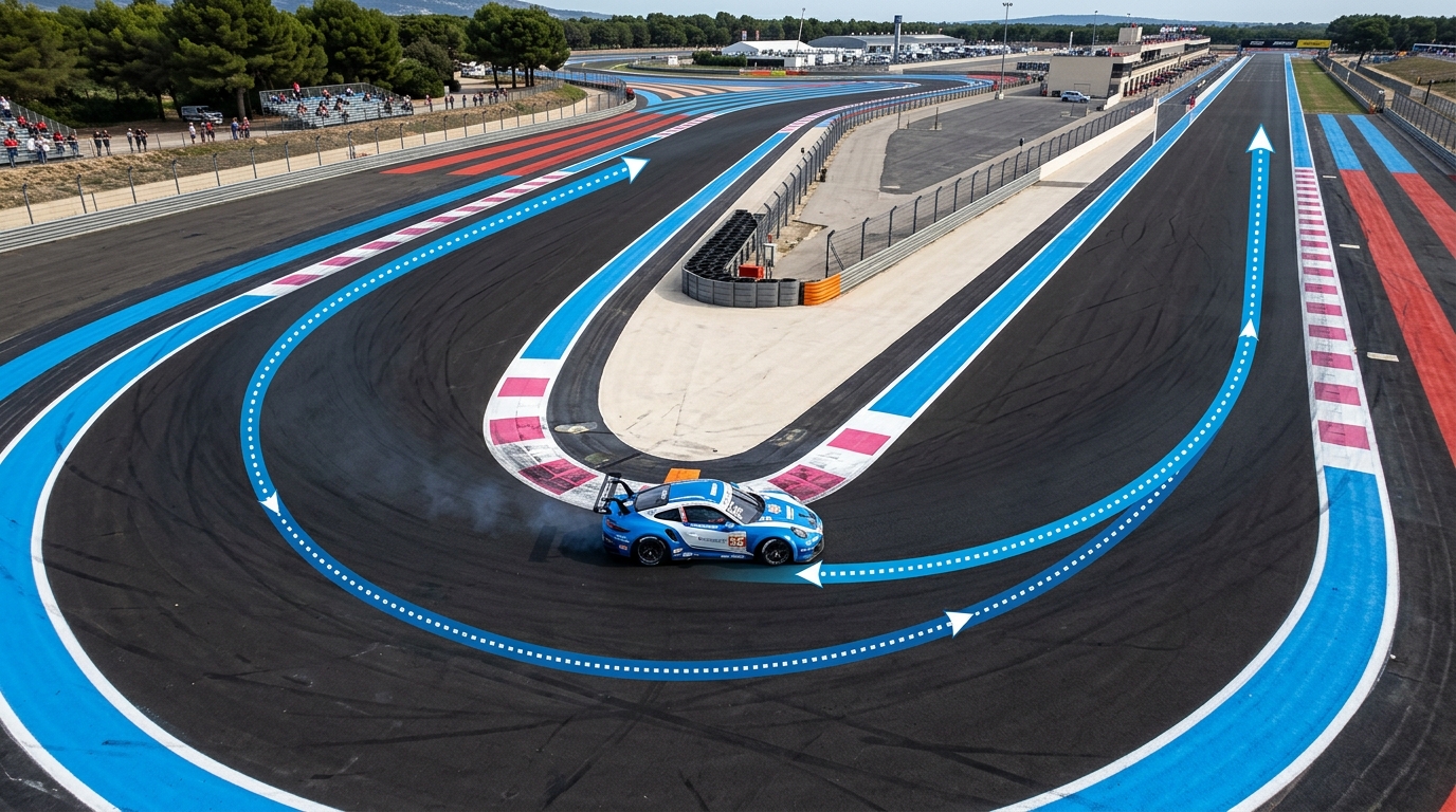 Proper corner geometry allows you to carry more speed and get on the power earlier for the exit.