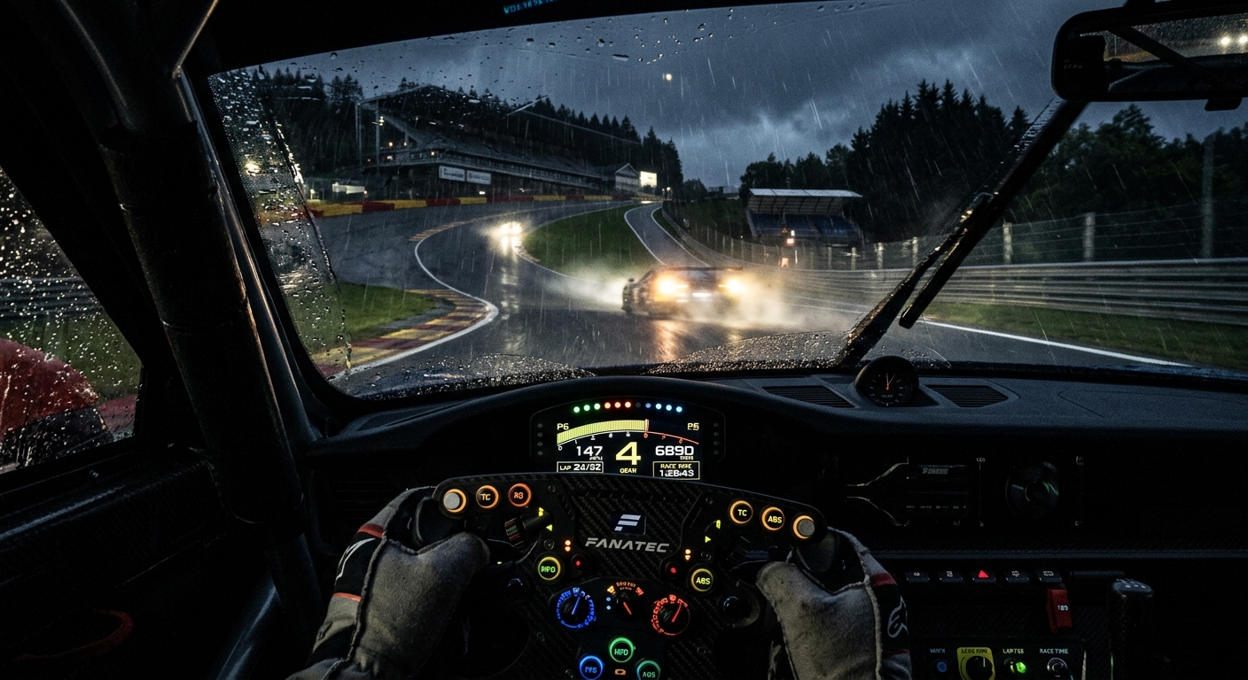 Visibility and spatial awareness are the most critical tools for survival when racing in heavy rain.