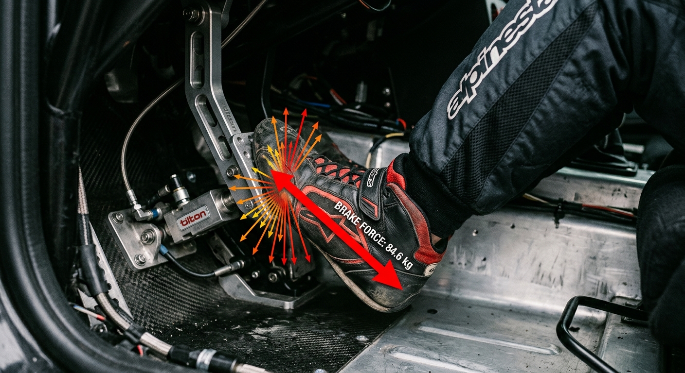 Precise muscle memory in braking requires a rigid seating position to ensure consistent pressure application every single lap.