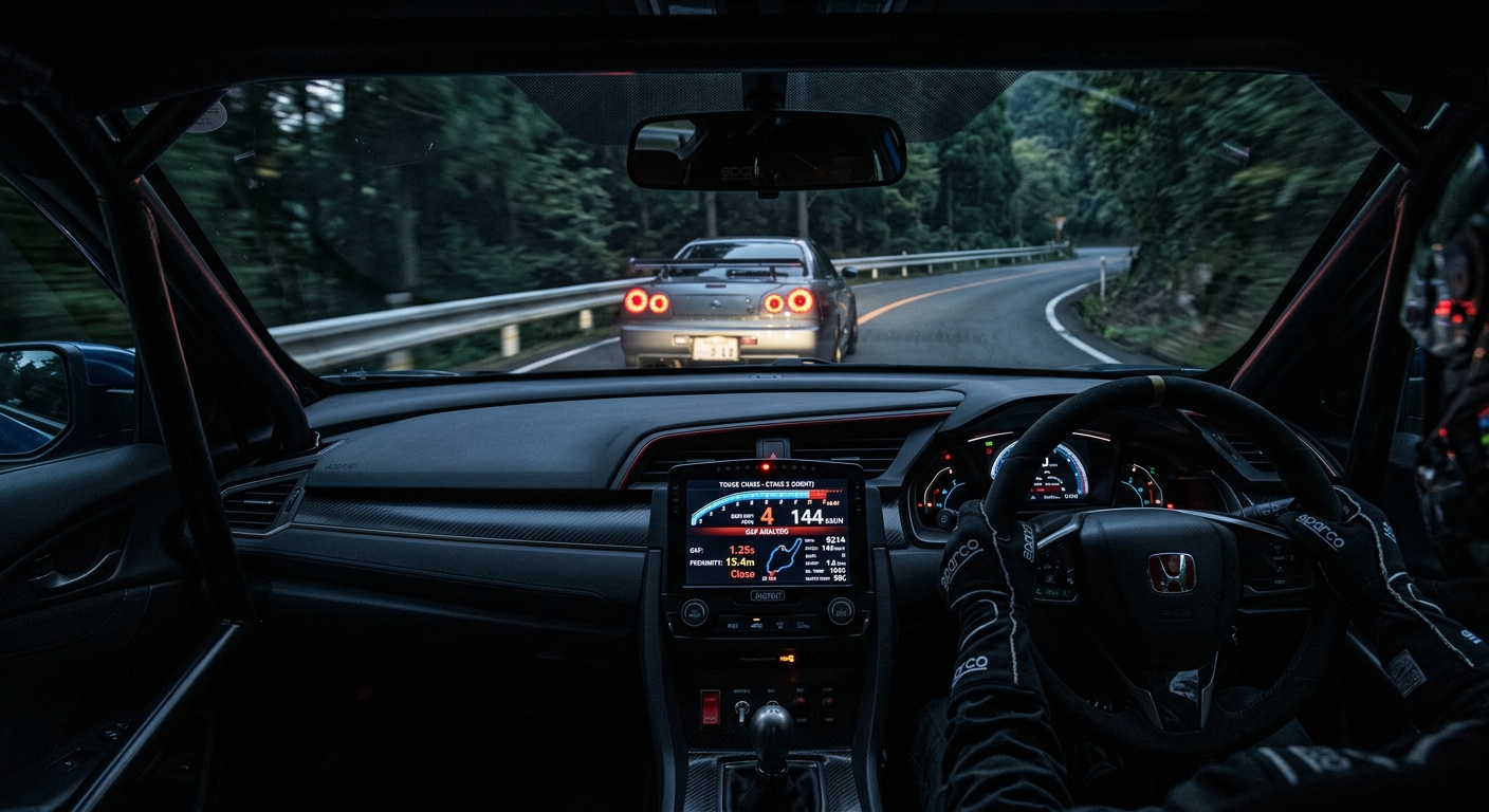 Proximity management in 1v1 battles requires extreme focus and an acute understanding of the lead car's braking points.