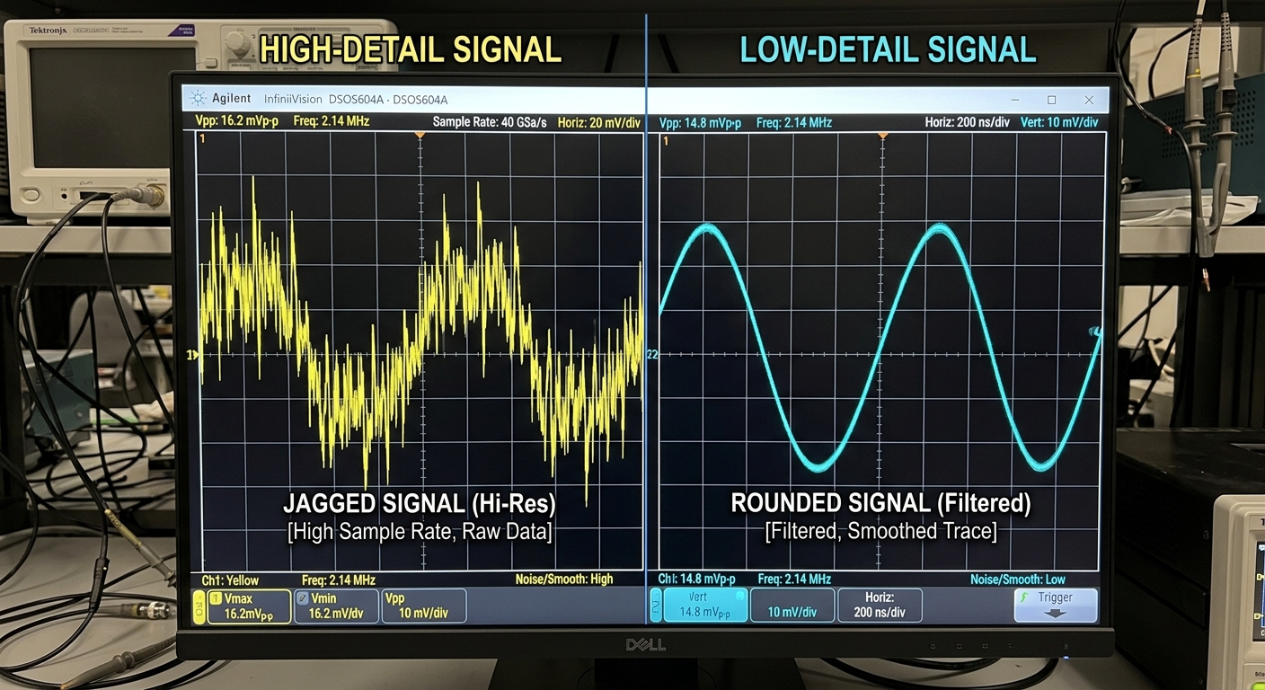 Comparing raw high-fidelity signals against smoothed data to show how detail impact a driver ability to perceive grip.