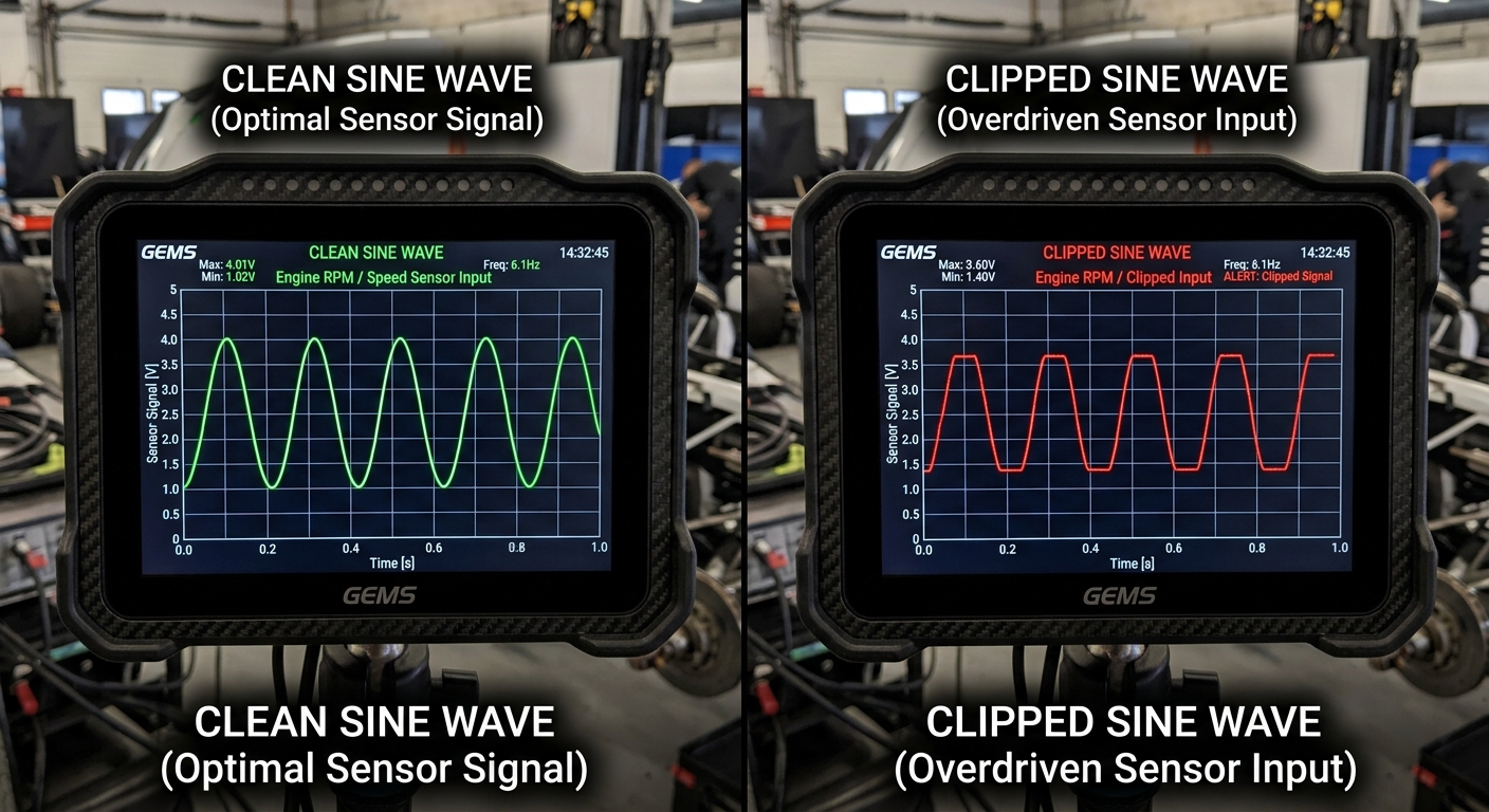 Telemetry showing the difference between a healthy FFB signal and a clipped signal that loses detail.