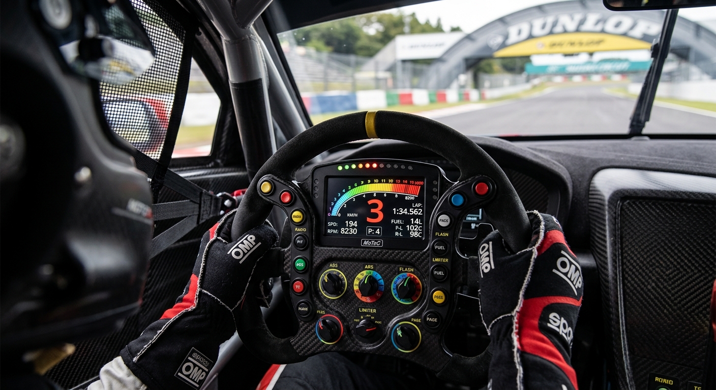 Modern GT3 cockpits provide vital data, but detailed telemetry analysis happens off the track.