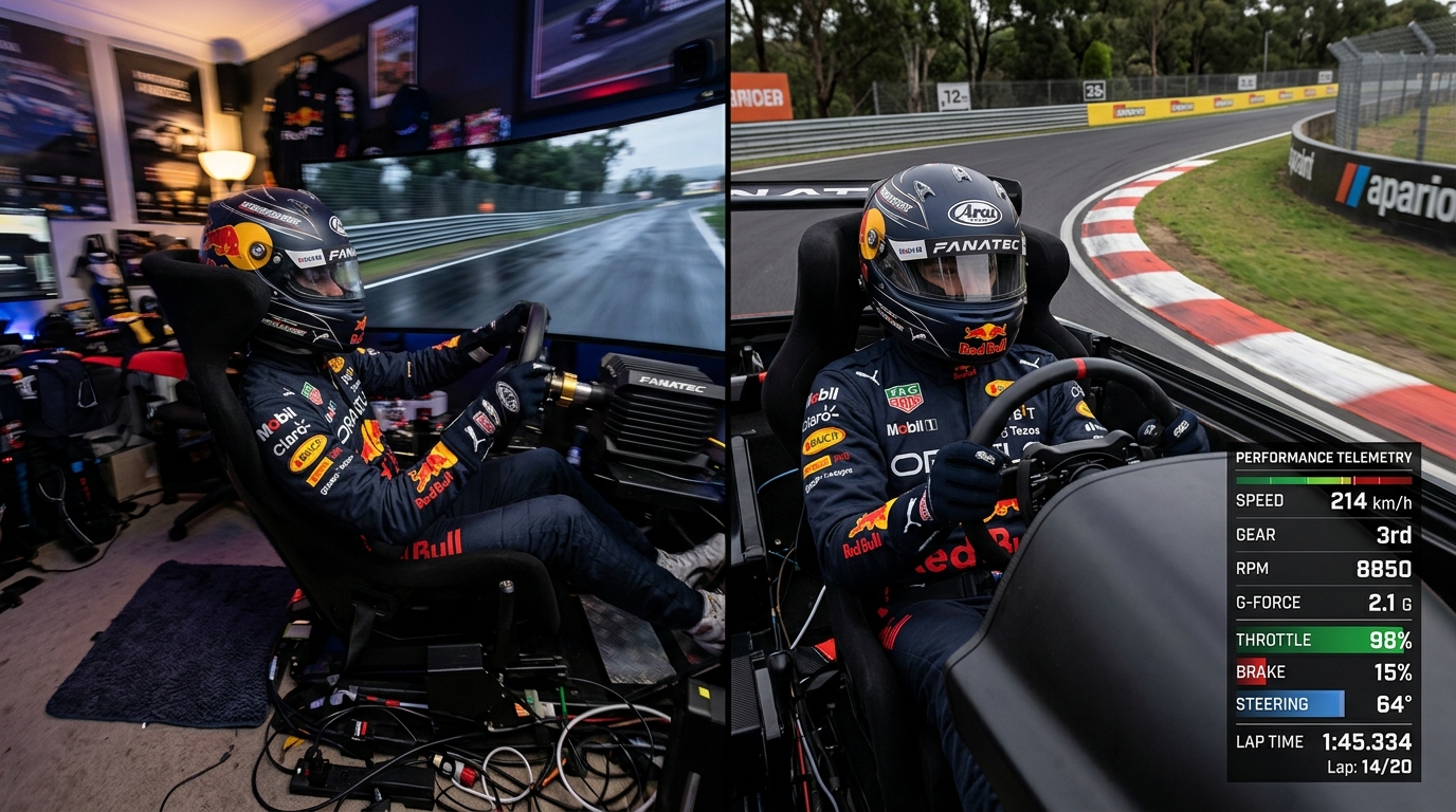 A high-performance cockpit view showing clear track visibility and real-time telemetry data for maximum racing precision.