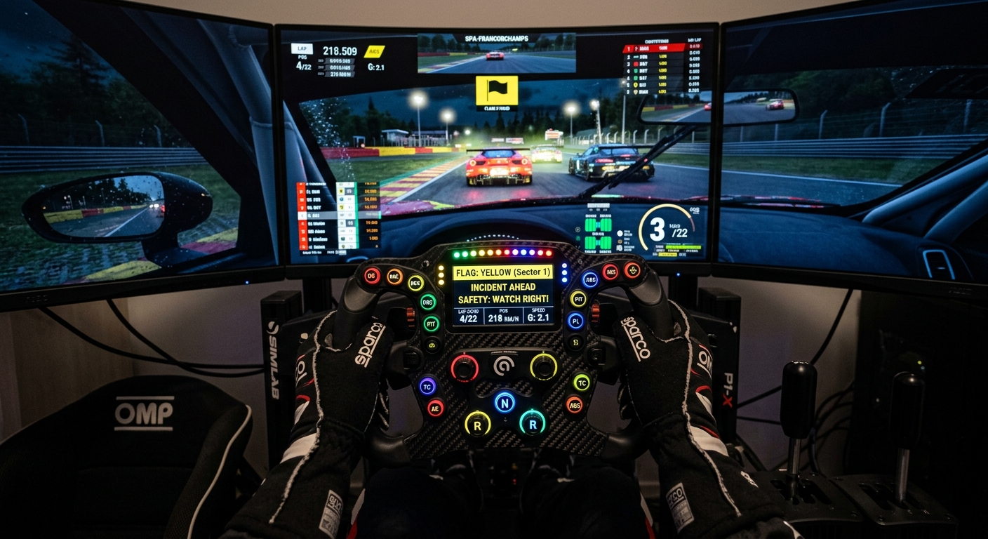 Modern sim racing wheels can display live safety data to help drivers maintain high standards during a race.