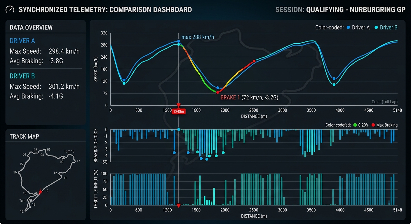Comparing legacy telemetry with new scan data reveals exactly where old braking markers need to be adjusted.
