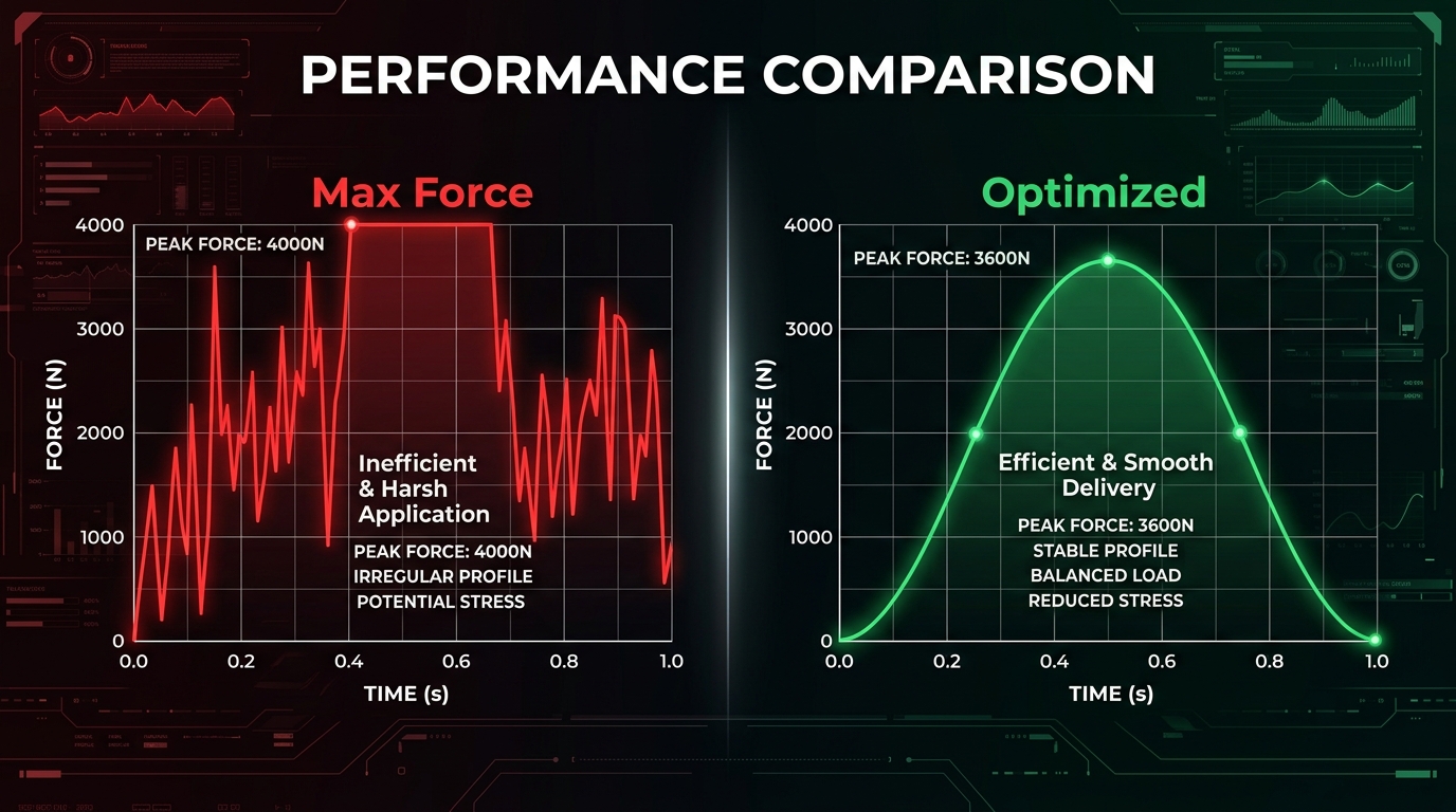 A comparison between jagged clipped telemetry and smooth optimized input waves for better car control.