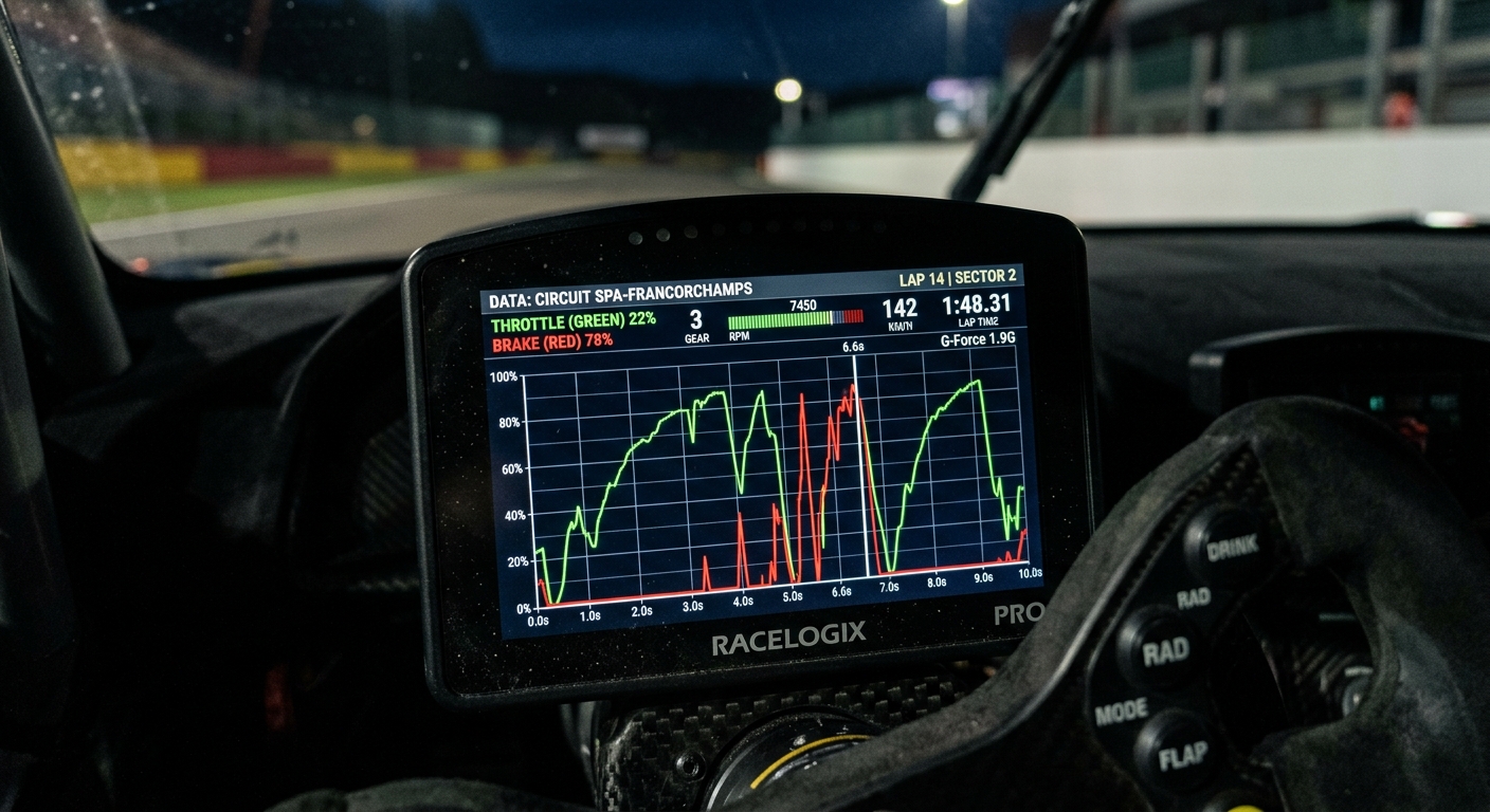 Comparing your brake and throttle traces against faster drivers reveals exactly where you are overdriving the car.
