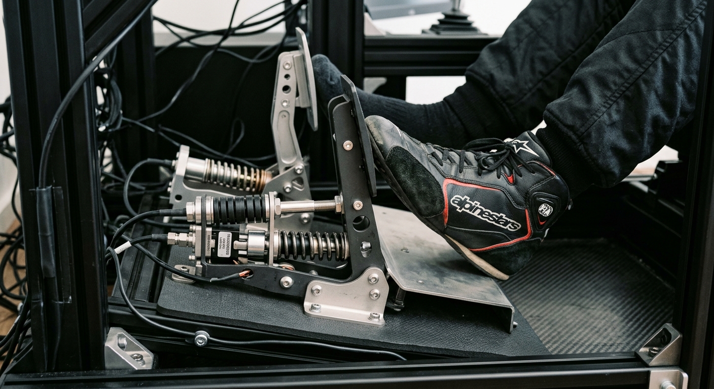 Load cell pedals are crucial for translating real-world braking muscle memory into consistent digital performance.