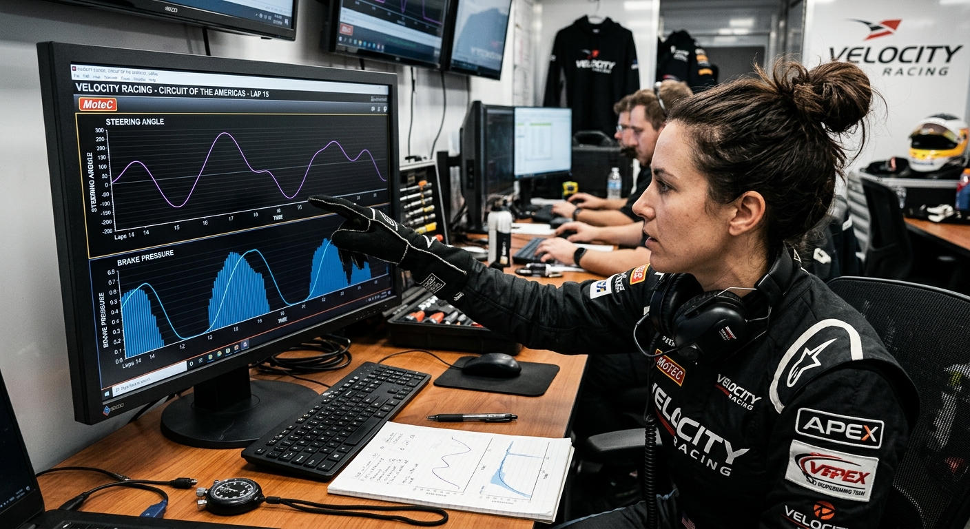 Telemetry software helps identify where physical struggle is translating into lost time and inconsistent laps.