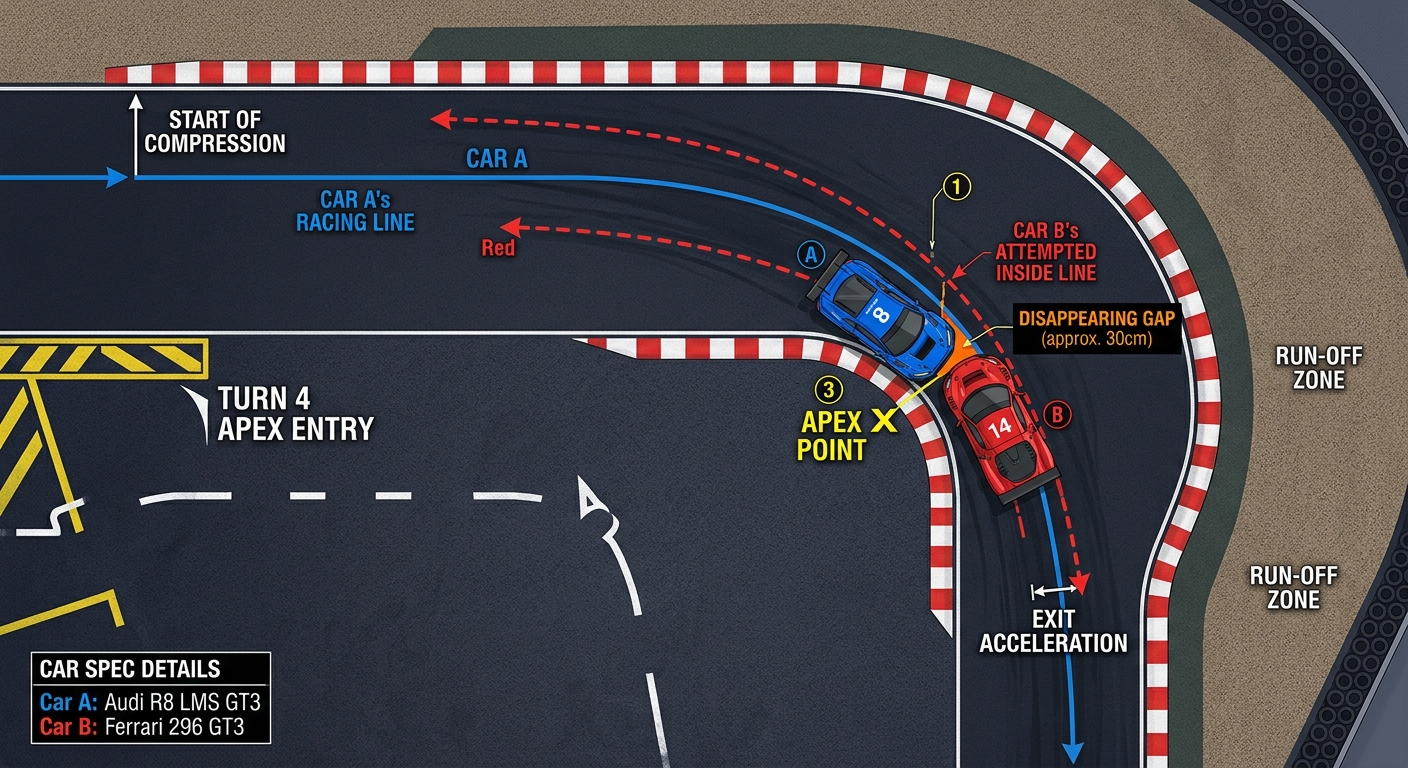 Visualizing the Vortex of Danger where most sim racing collisions occur during overtaking attempts.
