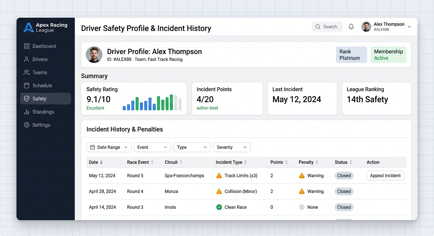 Tracking driver safety ratings helps leagues identify patterns of negligence related to spatial awareness.