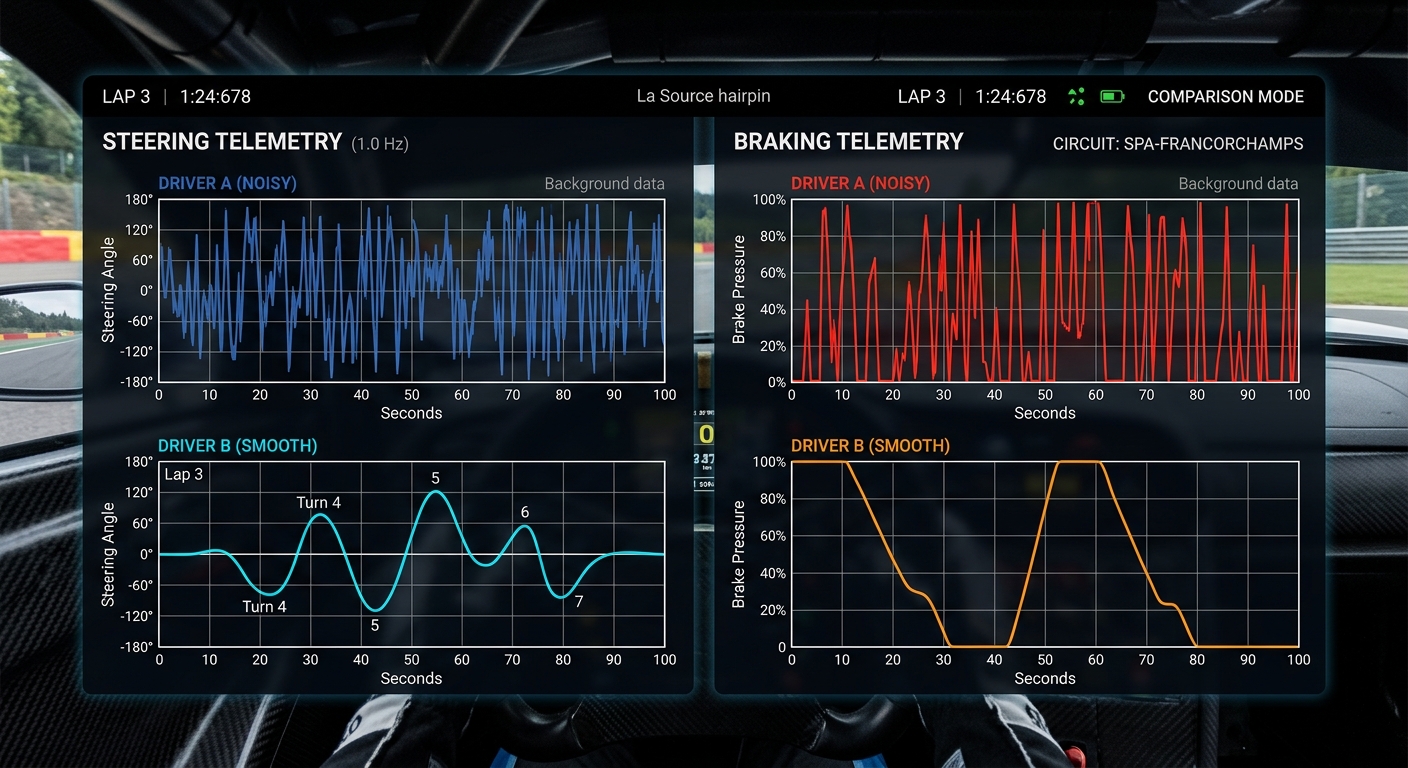 Telemetry data visualizes the difference between a flexing setup and a rigid, high-performance racing rig.