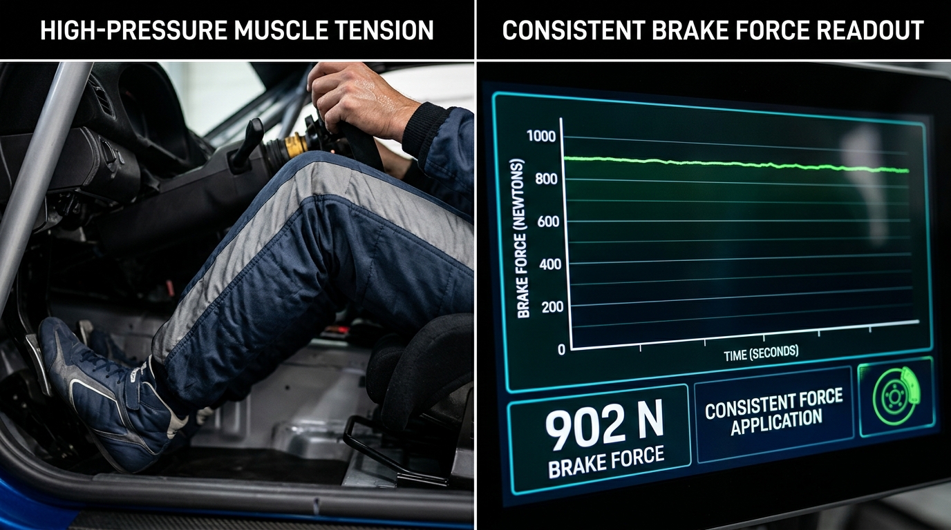 Load cells allow the brain to use leg muscle tension for more consistent braking compared to pedal travel distance.