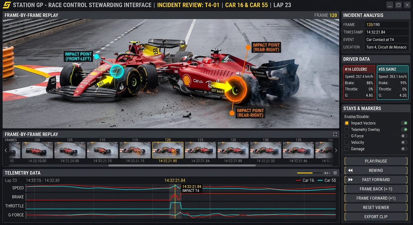 Stewards use frame-by-frame analysis to determine the severity of contact and the intent behind on-track actions.