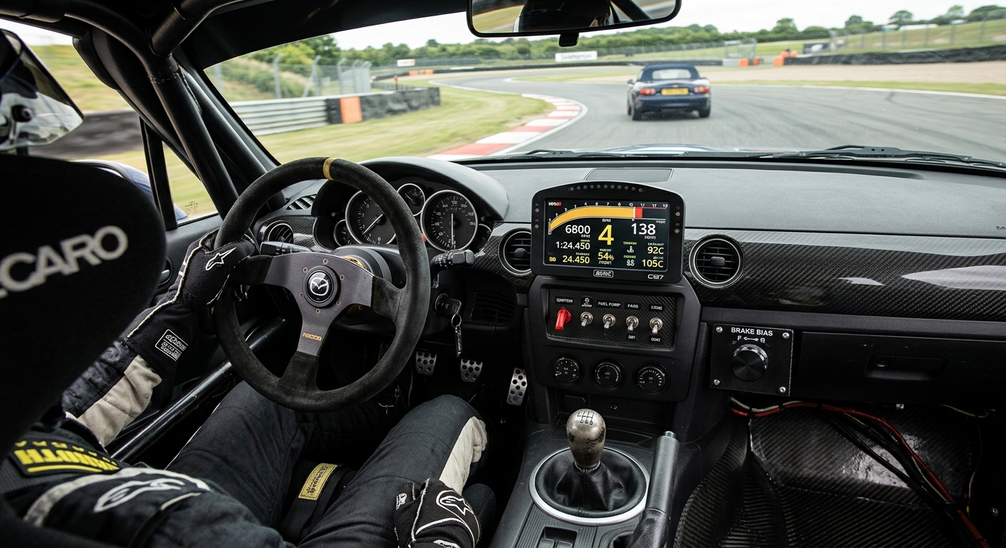 Adjusting brake bias and smoothing out inputs to manage the increased agility of a lightened Mazda MX-5.
