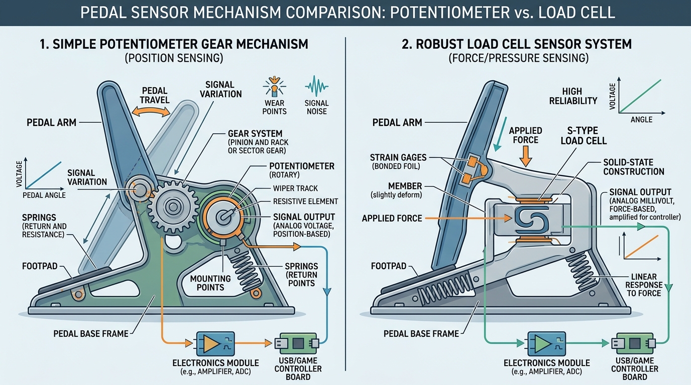 Comparing the internal mechanics of basic potentiometer sensors versus professional-grade pressure-sensitive load cells.
