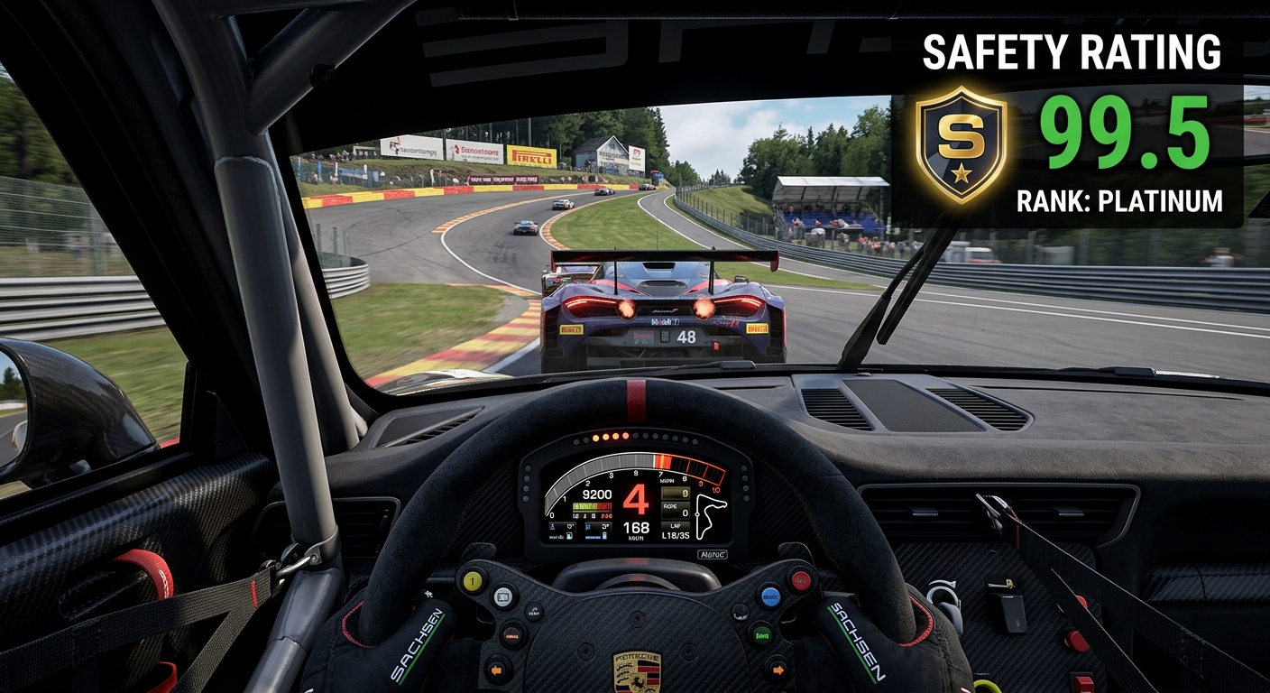 Consistent, predictable driving behavior is the most effective way to boost your Assetto Corsa Competizione Safety Rating.