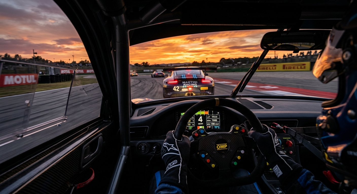 The driver's perspective during a high-pressure overtaking maneuver.