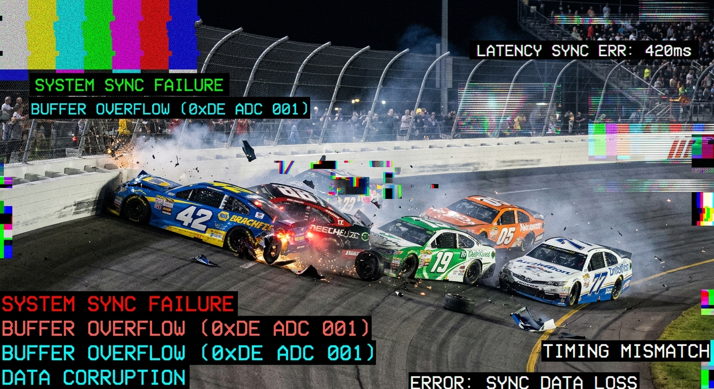 Digital artifacts and erratic car movement often provide the first visual clues of a physics engine synchronization failure.