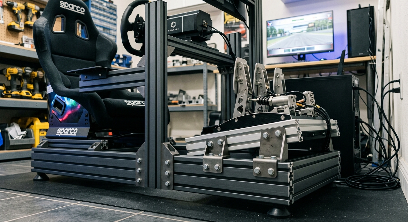 A sturdy aluminum profile rig eliminates flex, ensuring that every driver input is captured accurately by the simulation.