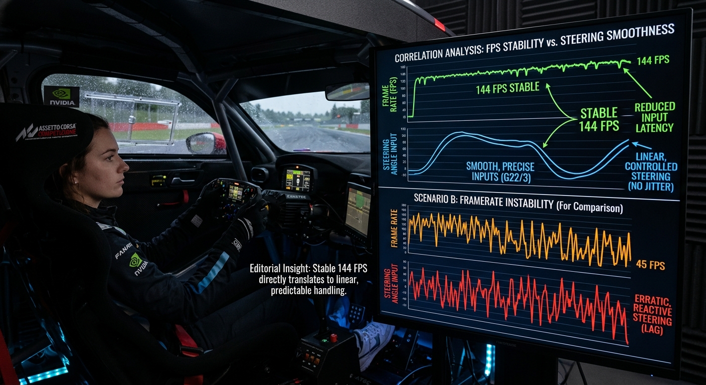 Stable frame rates provide the visual frequency needed for precise steering corrections and consistent weight transfer management.