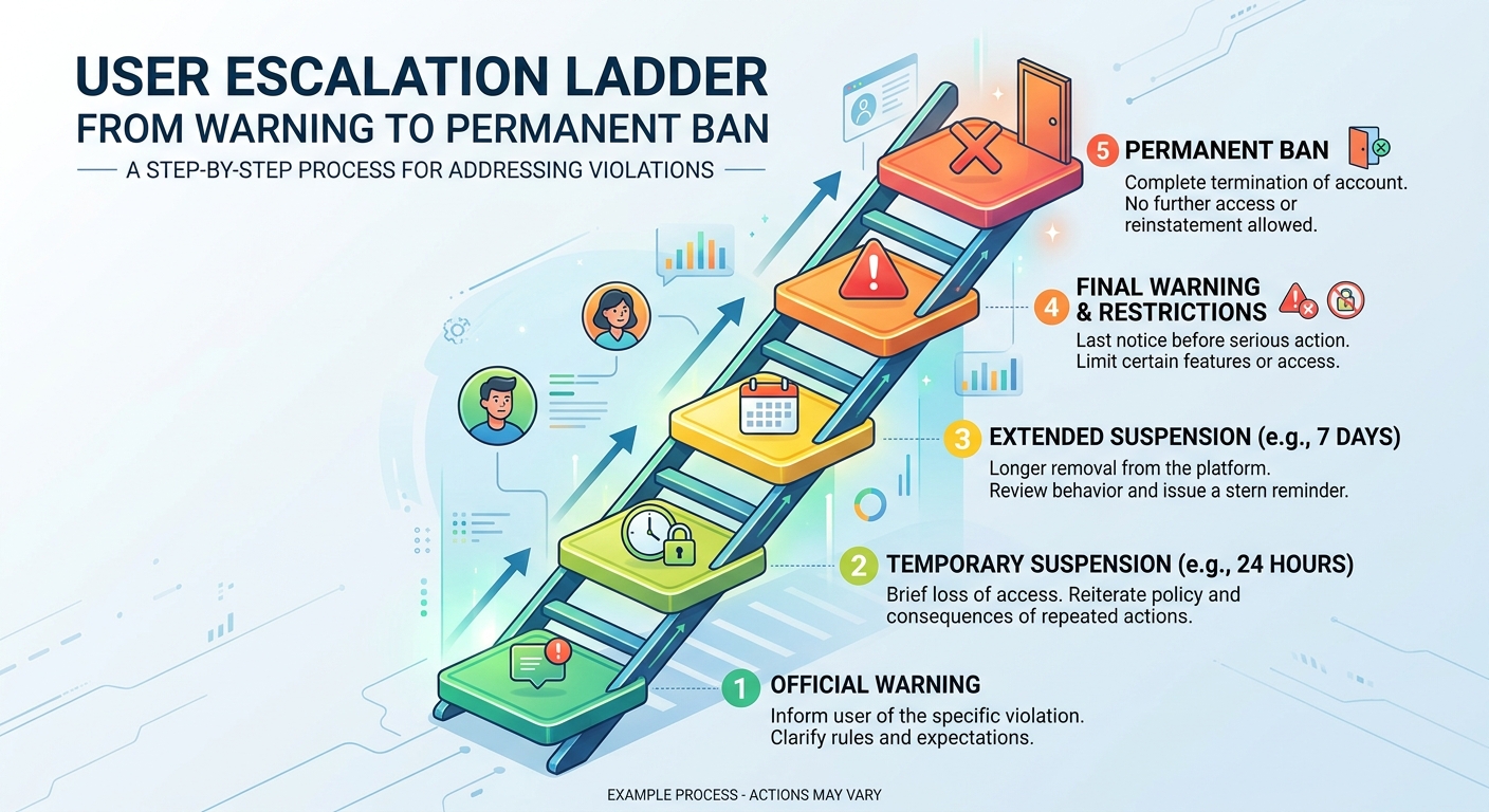 The standard progression of disciplinary actions used in professional sim racing environments.