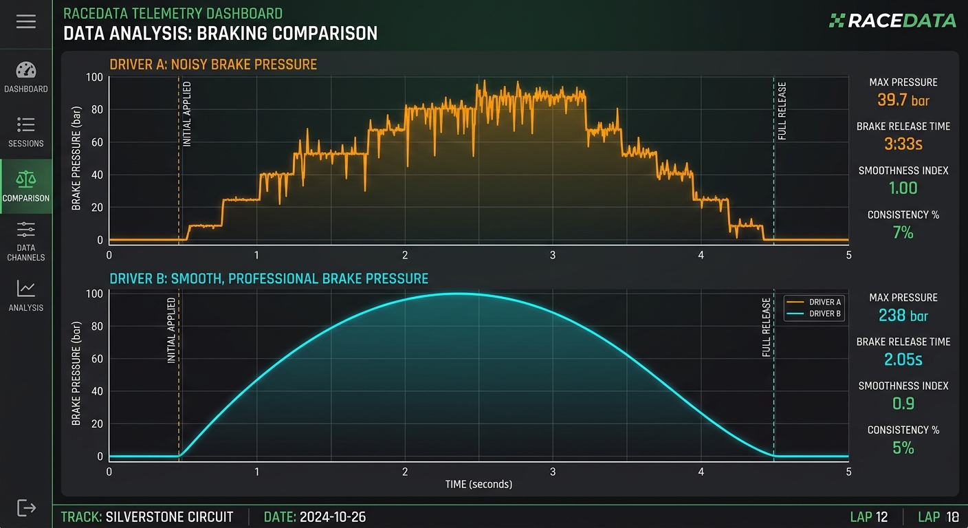 Telemetry comparison showing the erratic signal of a potentiometer versus the smooth precision of a load cell.