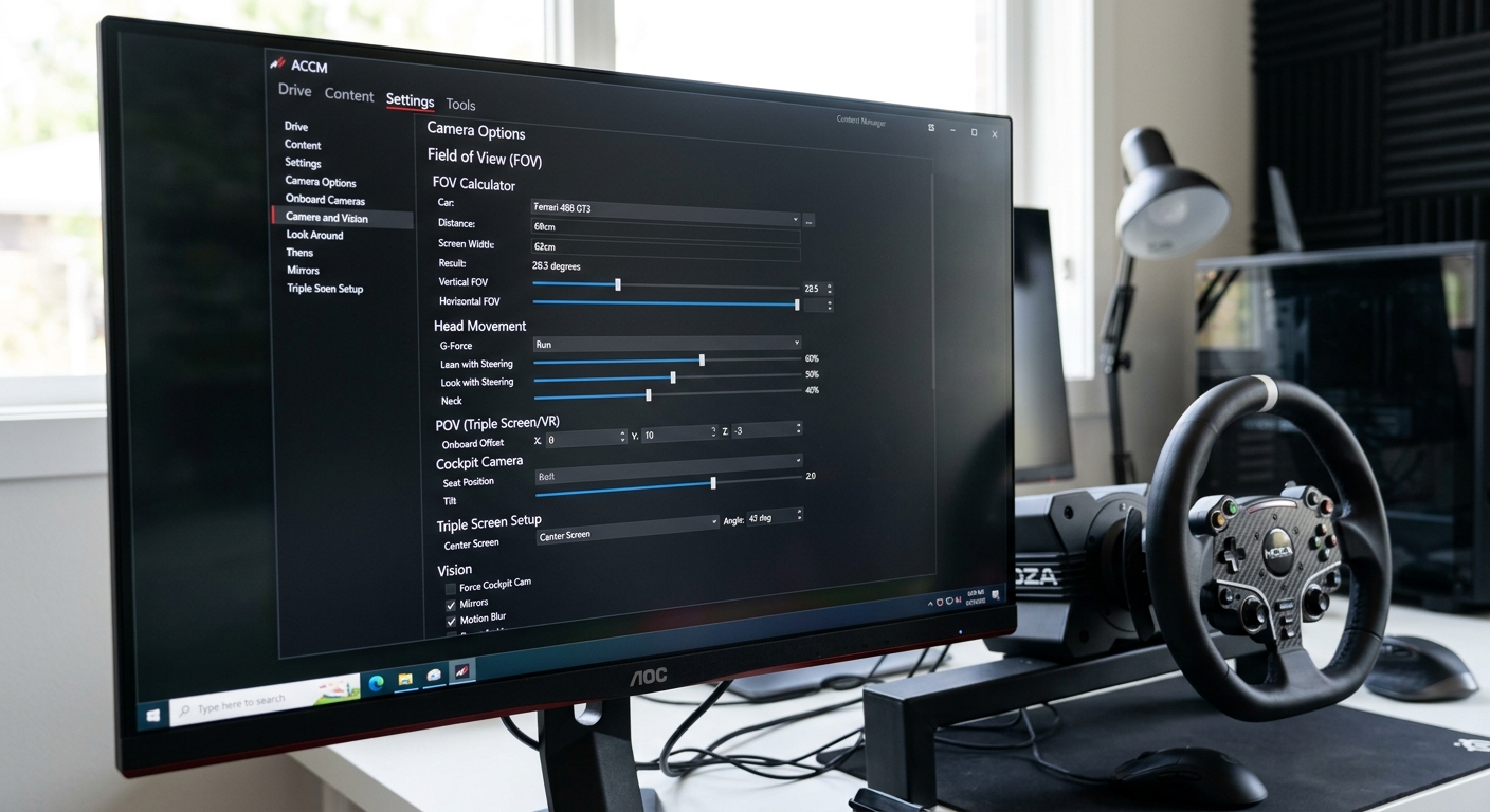 Proper calibration in Content Manager is essential to prevent hardware conflicts from locking your camera pitch during a race.