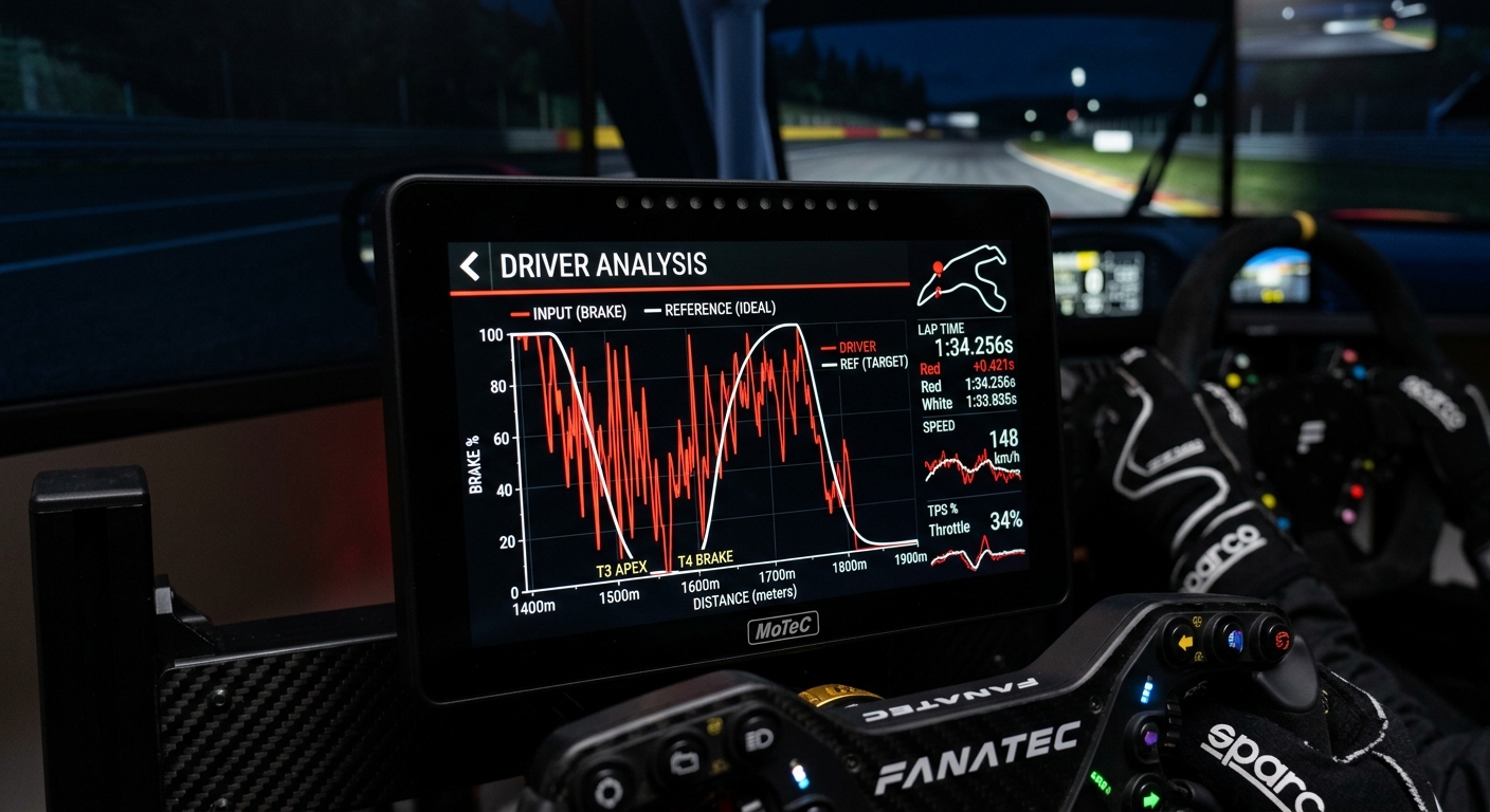 Telemetry data showing the contrast between erratic steering 'noise' and smooth, efficient racing line inputs.